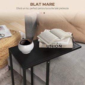 HOMCOM, Masa Laterala in Forma de C cu Cadru din Otel pentru Canapea si Pat, Negru
