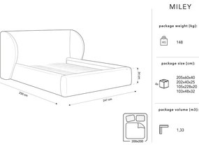 Pat dublu bej tapițat cu spațiu de depozitare și somieră 200x200 cm Miley – Micadoni Home