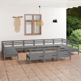 3083466 vidaXL Set mobilier de grădină, 13 piese, gri, lemn masiv de pin