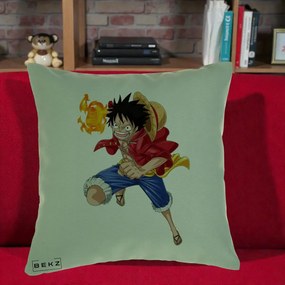 Perna Personalizata One Piece Luffy Gear Second Foc, 40x40 cm, Verde, Husa Detasabila, Perna Inclusa, BEKZ®