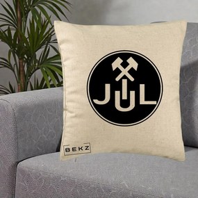 Perna Personalizata JUL Jiul Lupeni Fotbal, 40x40 cm, Bej, Husa Detasabila, Perna Inclusa, BEKZ®