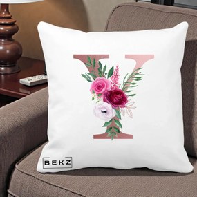 Cadou Personalizat - Perna Personalizata Monograma Rose Gold Litera Y, 40x40 cm, Alba Mata, Husa Detasabila, Perna Inclusa, BEKZ®
