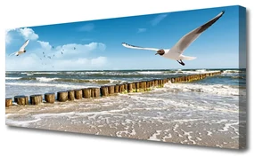 Tablou pe panza canvas Seagulls Sea Peisaj Gri Albastru Alb