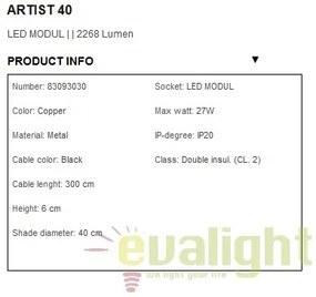 Lustra,Pendul design modern, diam.40cm, finisaj cupru, LED Artist 40 83093030 NL