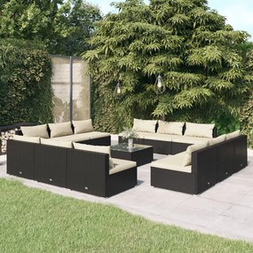 3101575 vidaXL Set mobilier de grădină cu perne, 13 piese, negru, poliratan