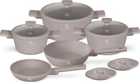 Set oale si tigai 10 piese, antiaderente Taupe Collection Berlinger Haus BH 8110NN, compatibile inductie, capace cu strecurator