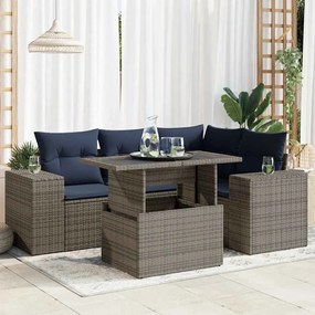 vidaXL Set mobilier grădină cu perne 6 piese gri poliratan/lemn acacia