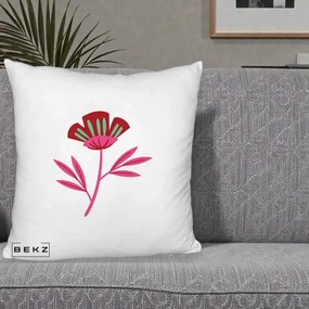 Perna Decorativa Floare Macul Roz-Rosu Grafic, 40x40 cm, Alb Pufos, Husa Detasabila, Perna Inclusa, BEKZ®