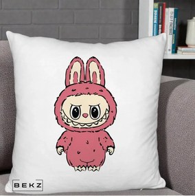 Perna Personalizata Labubu Roz Solo, 40x40 cm, Alb Pufos, Husa Detasabila, Perna Inclusa, BEKZ®