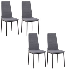 Set 4 scaune bucatarie HOMCOM, cadru metal cu tapiterie efect de in, gri 41x50x97cm | Aosom Romania