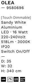 Lampadar LED suspendat de tavan OLEA, H-340cm