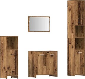 vidaXL Set mobilier de baie, 4 piese, lemn vechi, lemn prelucrat