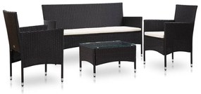 45889 vidaXL Set mobilier de grădină cu perne, 4 piese, negru, poliratan