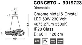 Pendul LED dimabil, cristal design elegant CONCETO crom