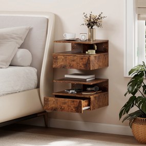 HOMCOM Set de 2 Noptiere Suspendate cu Sertar și Raft Deschis, 35x32x22.5 cm, Maro Rustic | Aosom Romania