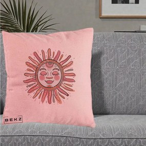 Perna Decorativa Soare Roz Tribal, 40x40 cm, Roz, Husa Detasabila, Perna Inclusa, BEKZ®
