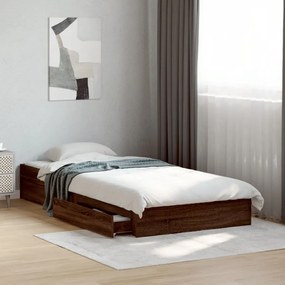 vidaXL Cadru de pat cu sertare, stejar maro, 90x190 cm lemn prelucrat
