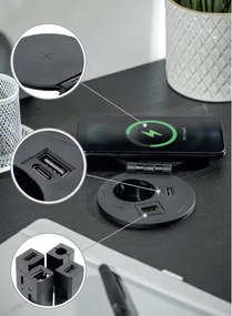Priza incorporabila rotunda, 1 priza schuko, USB A+C + 1 port interschimbabil(USB A, HDMI, RJ45), incarcare Wireless 5 W, cablu 1.5 m, neagra, GTV