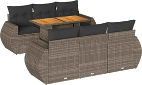 vidaXL Set canapele de grădină, 7 piese, cu perne, gri, poliratan