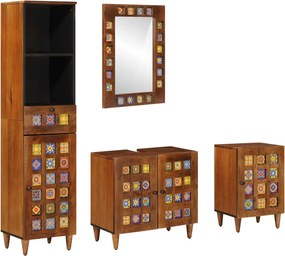 vidaXL Set de mobilier pentru baie 4 pcs castan Lemn de mango solid