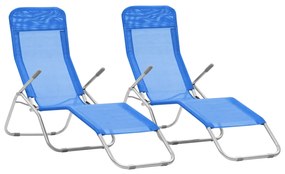 vidaXL Șezlonguri plajă pliabile 2 buc. albastru aluminiu &amp; textilenă