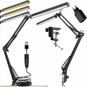 Lampă de birou LED reglabilă cu clemă, 10W, 5V, 3000/4000/6000K, neagră