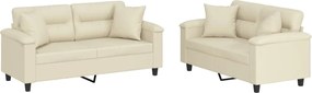 vidaXL Set de canapele cu perne, 2 piese, crem, piele ecologică