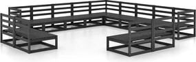 vidaXL Set mobilier de grădină, 13 piese, negru, lemn masiv pin