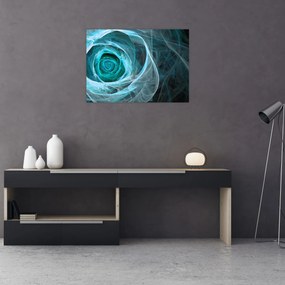 Tablou pe sticlă - Abstract trandafir albastru cu fundal negru (70x50 cm)