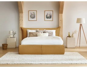 Pat matrimonial galben tapițat cu spațiu de depozitare cu somieră 160x200 cm Jade – Bobochic Paris