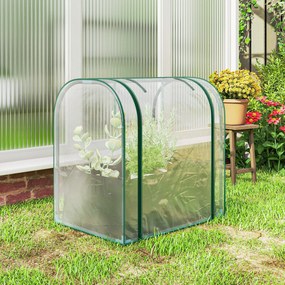 Outsunny Mini Seră de Grădină cu Sac de Plantare, Seră pentru Grădină cu Ușă Rulabilă, Structură din Oțel, Acoperire din Plastic, pentru Legume, Flori, Plante, Verde Închis | Aosom Romania