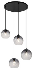 Lampă suspendată Art Deco neagră cu sticlă fumurie rotundă cu 4 lumini - Bao