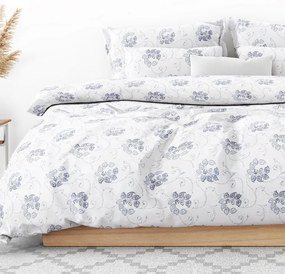 Goldea lenjerie de pat din flanel - ornamente florale albastru închis pe alb 140 x 200 și 70 x 90 cm