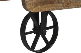 Măsuță de cafea dreptunghiulară din lemn de mango, natur, cu blat din lamele, pe roți, finisaj mat, 32 x 130 x 80 cm, „Rolven” – Ethnic Collections