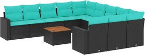 vidaXL Set mobilier de grădină cu perne, 12 piese, negru, poliratan