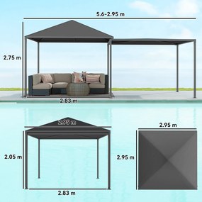 Outsunny Pavilion de Grădină Extensibil Până cu 2 Roți cu Frână, 560x295x275 cm, Gri Închis | Aosom Romania