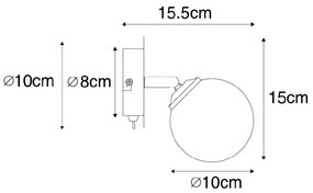 Spotlight modern negru cu sticlă opala cu întrerupător - Atena