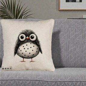 Perna Decorativa Bufnita Neagra cu Buline Albe, 40x40 cm, Bej Canapea, Husa Detasabila, Perna Inclusa, BEKZ®