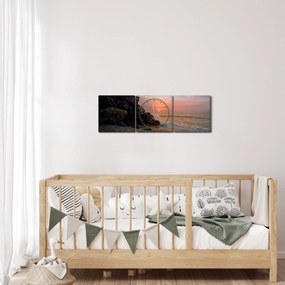 Tablou apusului de soare pe plajă (cu ceas) (90x30 cm)