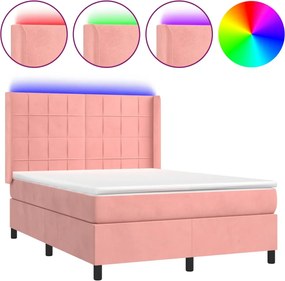 vidaXL Pat cu arcuri, saltea și LED, negru, 140x200 cm, catifea