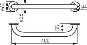 METALIA Mâner de susținere drept, 400 mm alb R6640,11