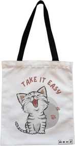 Sacosa de Panza pentru Cumparaturi, Geanta Tote, model Take it Easy, Cu fermoar, 38x34.5 cm, Alba, BEKZ®