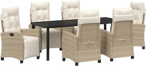 vidaXL Set de masă pentru grădină cu pernă 7 pcs Bej poliratan