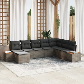 Set de Canapea de Grădină vidaXL 8 Piese cu Perne Gri Ratan Poli Acacia