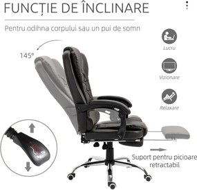 HOMCOM Fotoliu de Birou Rotativ cu Spătar și Înălțime Reglabilă și Suport pentru Picioare,  64,5x69x117 cm, Maro | Aosom Romania