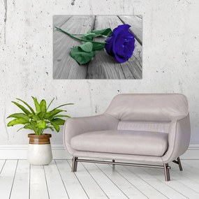 Tablou - Trandafir albastru cu tulpina verde (70x50 cm)