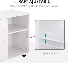 HOMCOM Mobilier Multifuncțional pentru Imprimantă cu 3 Sertare, Birou pe Roti, 80x40x65cm, Spațiu de Depozitare, Alb | Aosom Romania