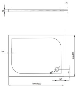 Cadita dus dreptunghiulara 100x80 cm Deante Cubic alb 1000x800 mm