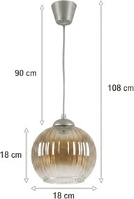 Brilagi - Lustră LED suspendată pe cablu GLASS 1xE27/60W/230V Ø 18 cm argintiu/maro fumuriu