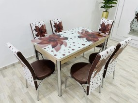 Set masa extensibila 130 / 170 x 80 cm cu 6 scaune, model 999